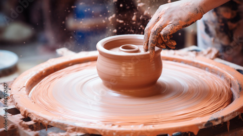 A Potter's Wheel in Action, Spinning Wet Clay into Art