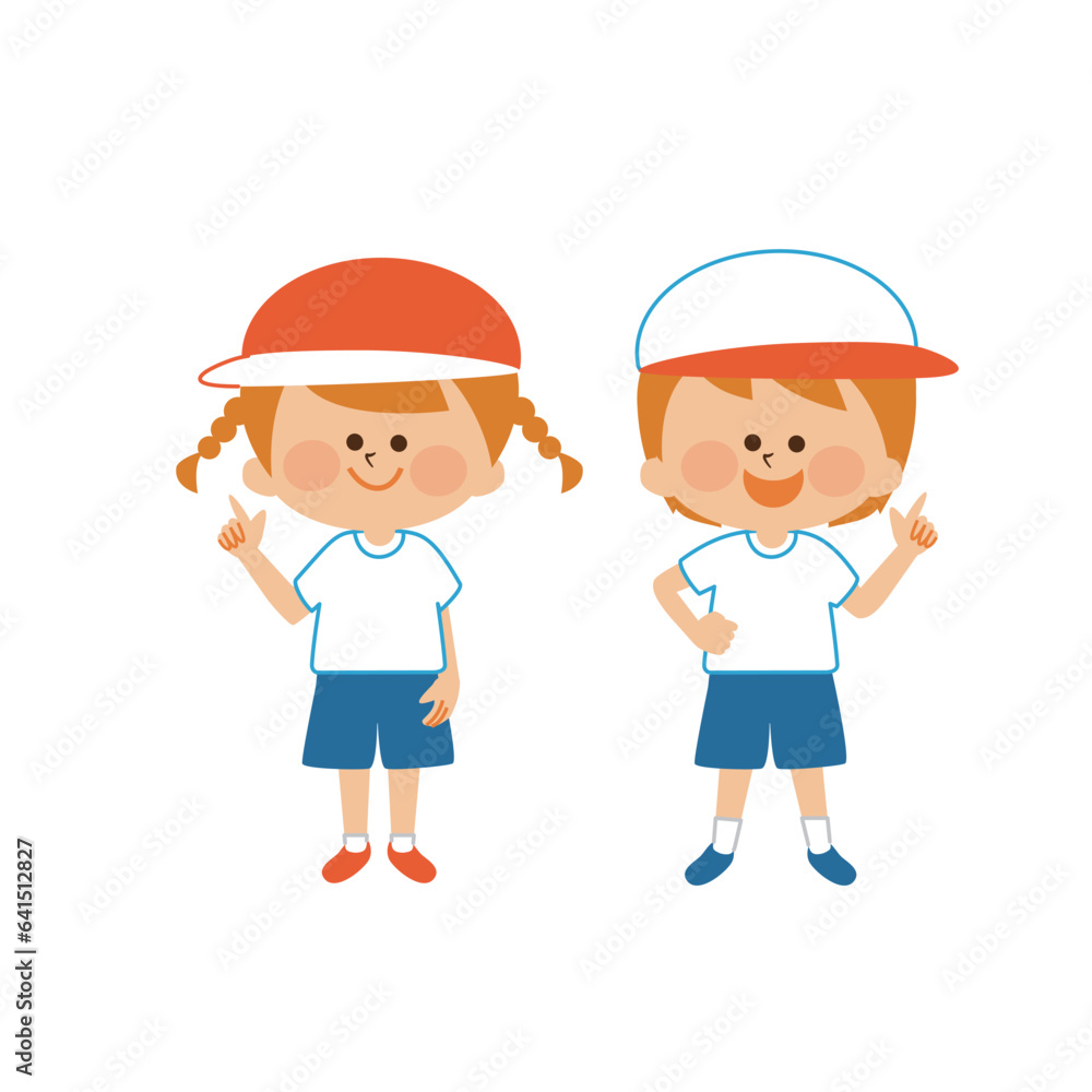 運動会 指差しする子供達のイラスト素材 運動会 指差しする子供達のイラスト素材