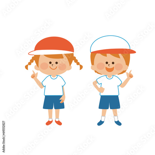 運動会　指差しする子供達のイラスト素材