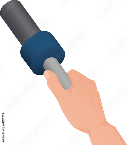 Journalist hand with microphone. News interview, press reportage vector illustration