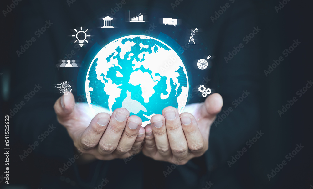 Global digital earth and technology digital data, Network communication, global business, Big data, Future communication technology network. Global digital earth and technology digital data, Network communication, global business, Big data, Future communication technology network.