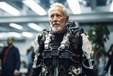 Physically disabled senior man with an exoskeleton suit