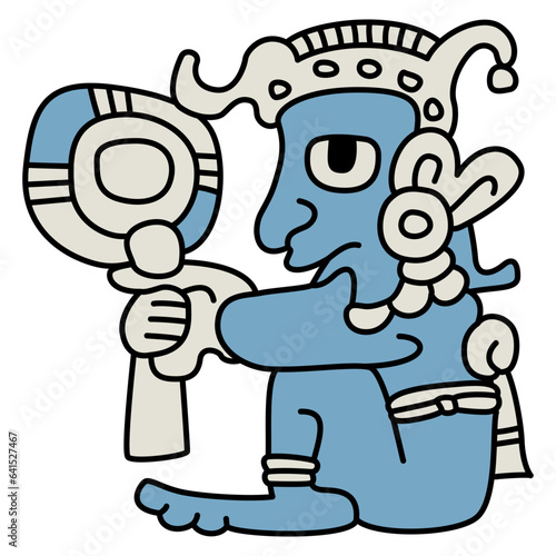 Seated funny man. Native American art from Mayan codex. Isolated vector illustration.