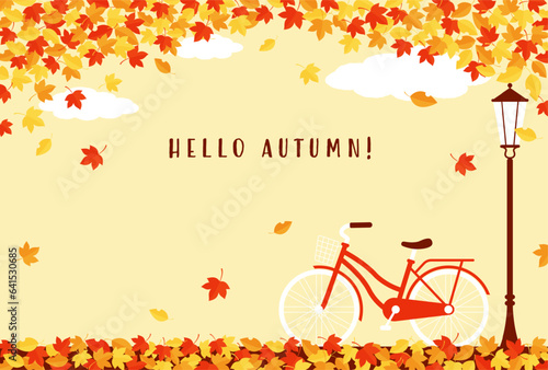 autumn vector background with a bicycle with autumn leaves for banners, cards, flyers, social media wallpapers, etc.