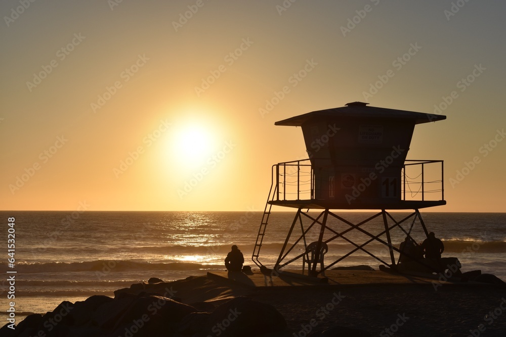Lifeguard tower sunset beach