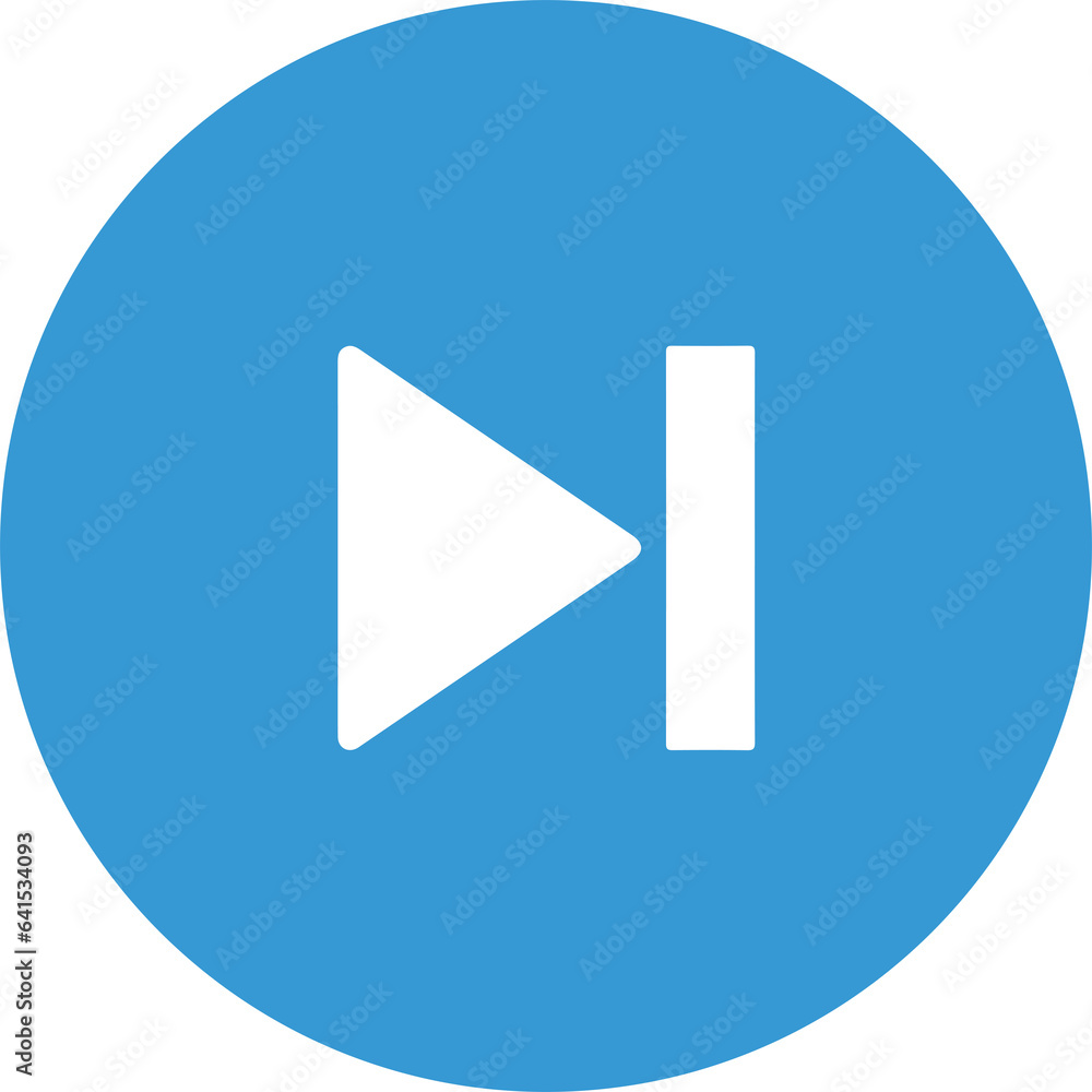 The white skip forward button is in the middle of a blue circle The white skip forward button is in the middle of a blue circle