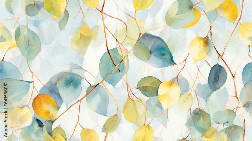 Seamless Bright Watercolor Eucalyptus Leaves with High Detail Seamless Bright Watercolor Eucalyptus Leaves with High Detail