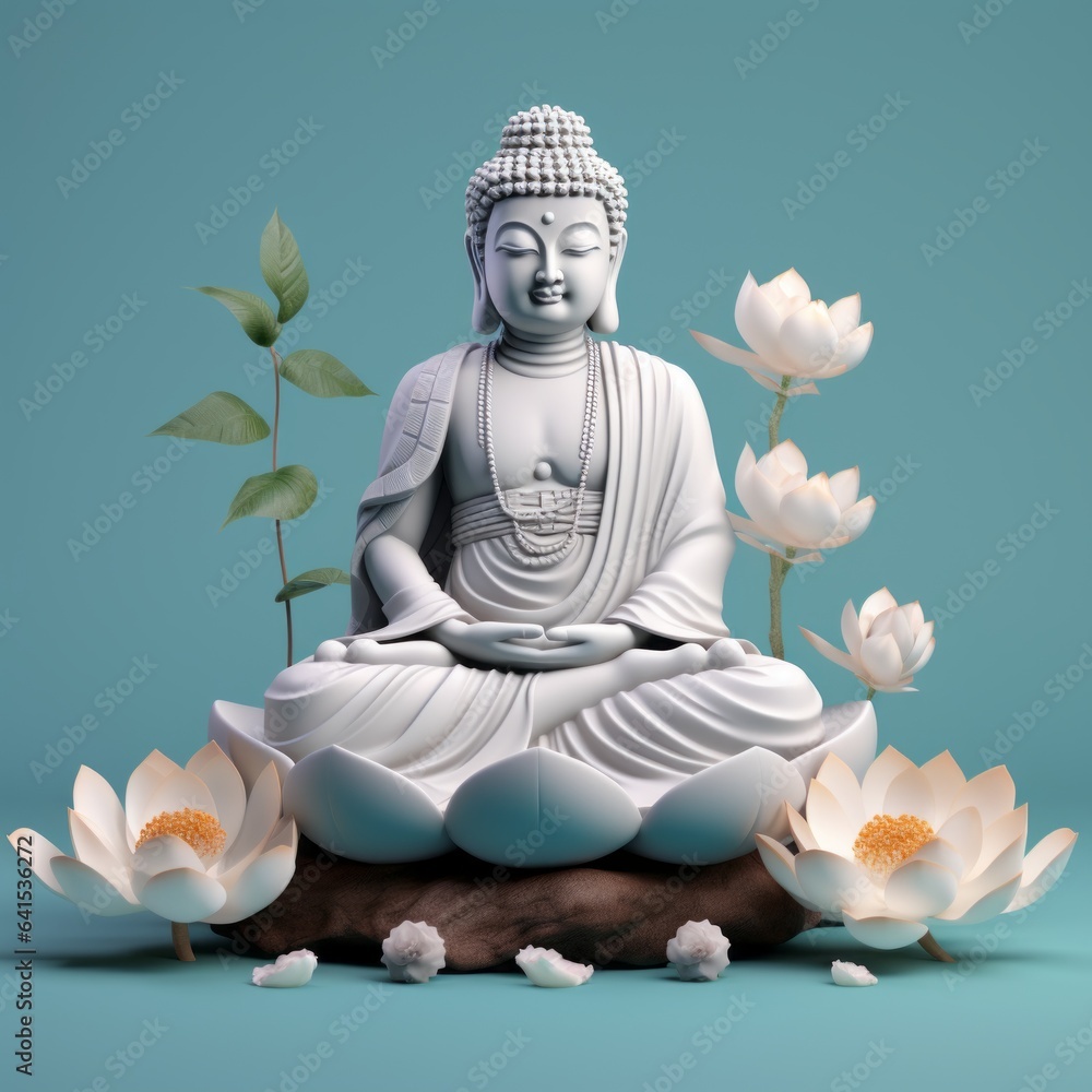 Buddha Statue and Lotus Flower Harmony