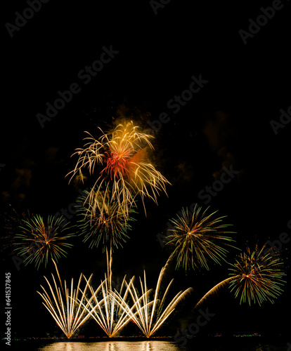 Beautiful fireworks  International Firework Festival in Pattaya  Thailand. Nov 25-26  2022. on isolated black background.