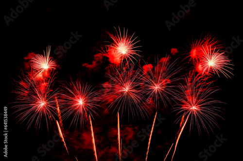 Beautiful fireworks  International Firework Festival in Pattaya  Thailand. Nov 25-26  2022. on isolated black background.