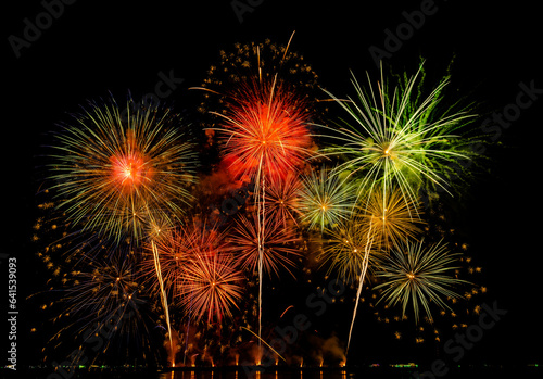 Beautiful fireworks  International Firework Festival in Pattaya  Thailand. Nov 25-26  2022. on isolated black background.