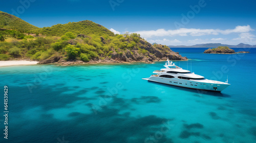 A Luxury Yacht in the Azure Sea at a Pristine Beach, Where Opulence Meets Serenity on the Endless Waters © Linus