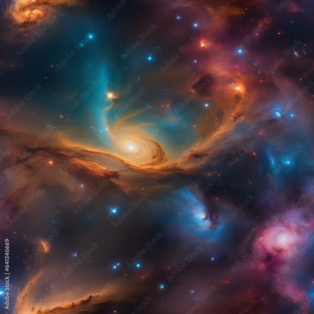 Explore the cosmic dance of nebulae and galaxies in vibrant, swirling colors1 Explore the cosmic dance of nebulae and galaxies in vibrant, swirling colors1