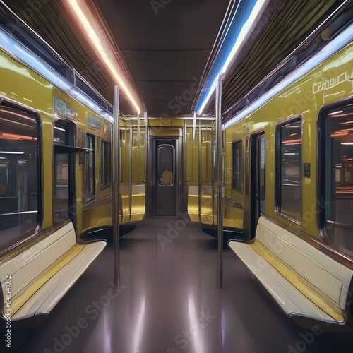 Capture the essence of a retro-futuristic subway system with sleek trains and neon signs2