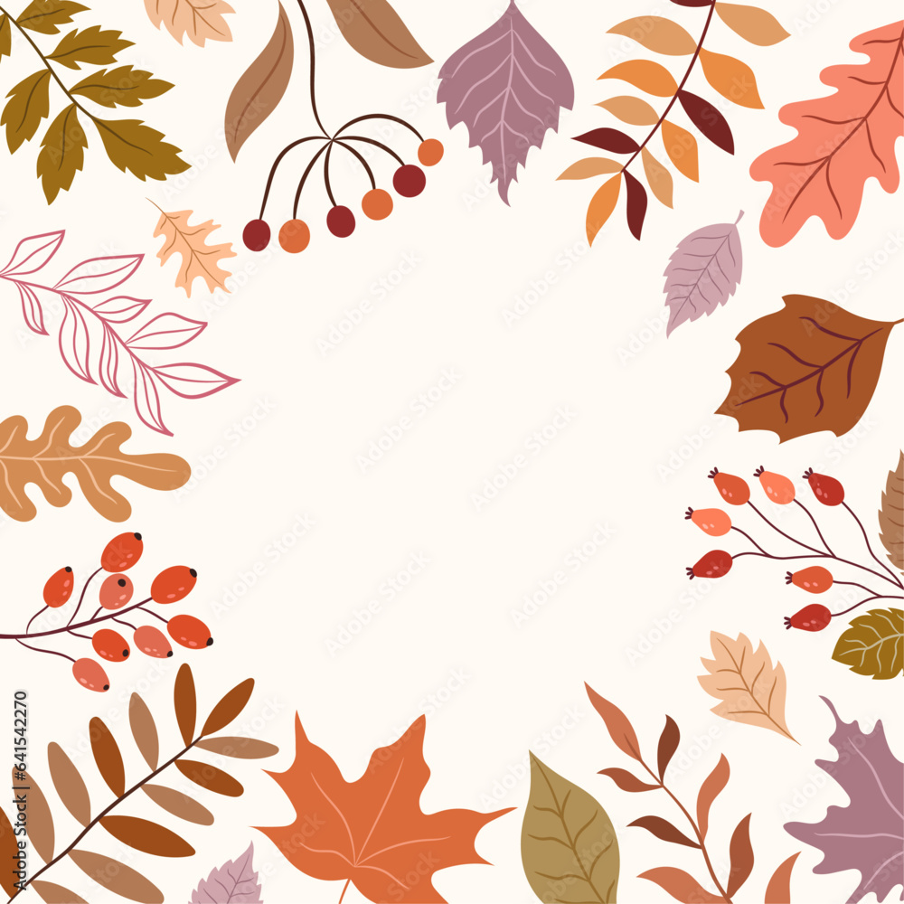 Autumn background with colorful leaves and berries