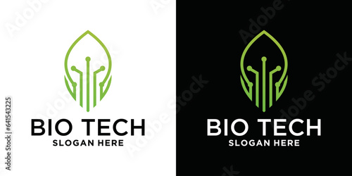 Line art agriculture technology logo, plant, leaf, natural technology logo template