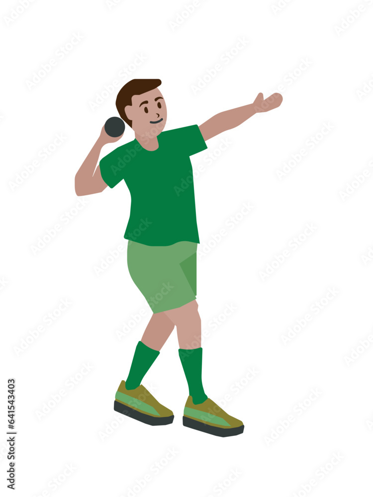 Man practicing shot put that's an sport. Flat vector illustration isolated on transparent background.