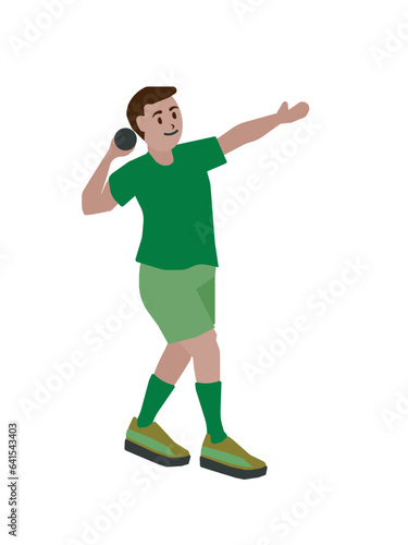 Man practicing shot put that's an sport. Flat vector illustration isolated on transparent background.