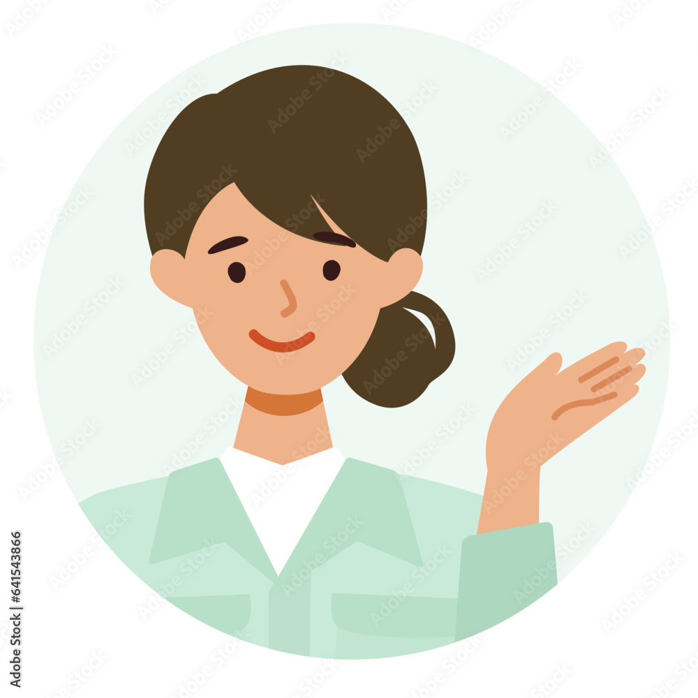 Woman wearing factory worker uniform. Factory worker Woman cartoon character. People face profiles avatars and icons. Close up image of pointing Woman. Woman wearing factory worker uniform. Factory worker Woman cartoon character. People face profiles avatars and icons. Close up image of pointing Woman.
