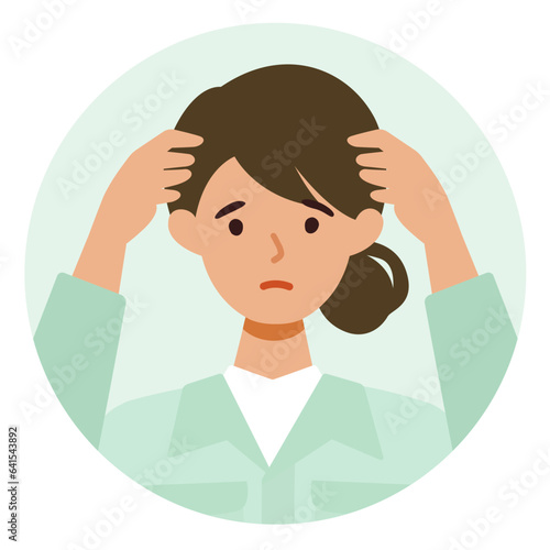 Woman wearing factory worker uniform. Factory worker Woman cartoon character. People face profiles avatars and icons. Close up image of confused Woman.