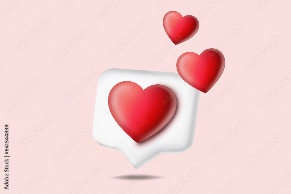 Ilustración sin título3D social media online platform concept, online social communication on apps, frame with heart and love emoji icon