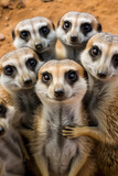 a side-splitting photo of a group of meerkats striking hilarious poses,
