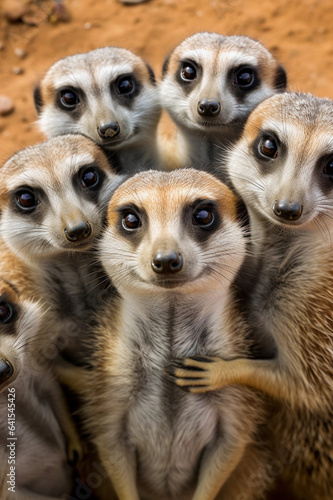 a side-splitting photo of a group of meerkats striking hilarious poses,