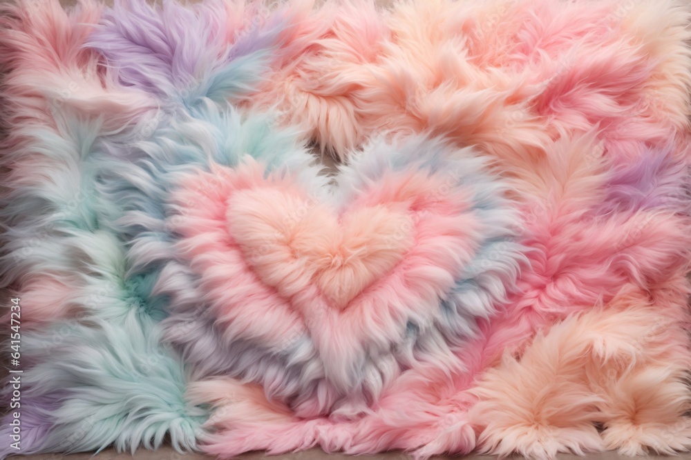 Pastel Fluffy Heart Wallpaper, Fluffy Heart Texture Background, Fur Texture, Fluffy Fur Background, AI Generative
