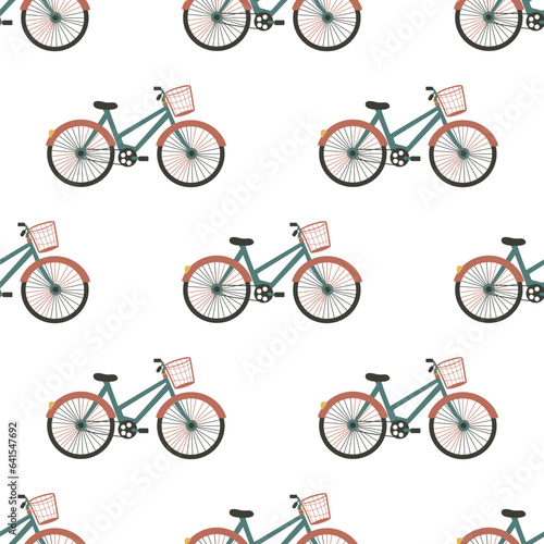 Seamless pattern Vintage bycicle flat retro bike.