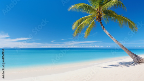 A Soothing Scene of Palm Trees on the Beach, Where Nature's Palms Gracefully Frame the Shoreline Under the Blissful Sun © Linus