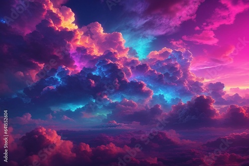 Neon Cotton Clouds Background, Glowing  Cotton Candy Cloud Background, Clouds Background, AI Generative © Forhadx5