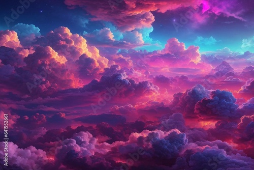 Neon Cotton Clouds Background, Glowing Cotton Candy Cloud Background, Clouds Background, AI Generative