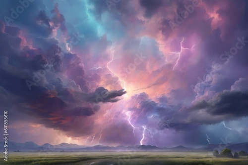 Pastel Thunderstorm Sky, Fantasy Thunderstorm Sky Wallpaper, Dreamy Pastel Thunderstorm, AI Generative