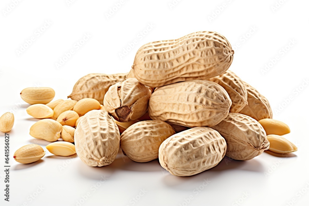 Peeled, unpeeled and whole shell peanuts isolated on white background Peeled, unpeeled and whole shell peanuts isolated on white background