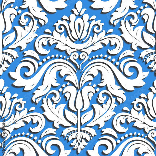 Seamless oriental ornament. Fine traditional light blue and white oriental pattern with 3D elements, shadows and highlights