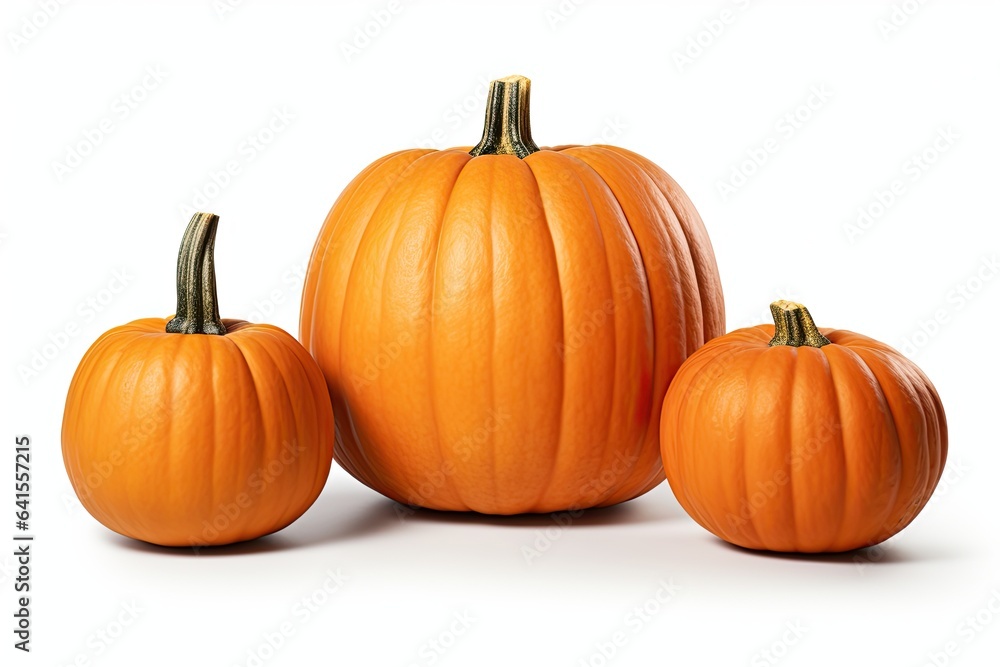 An arrangement of three pumpkins isolated on white with shadows clipping path included An arrangement of three pumpkins isolated on white with shadows clipping path included