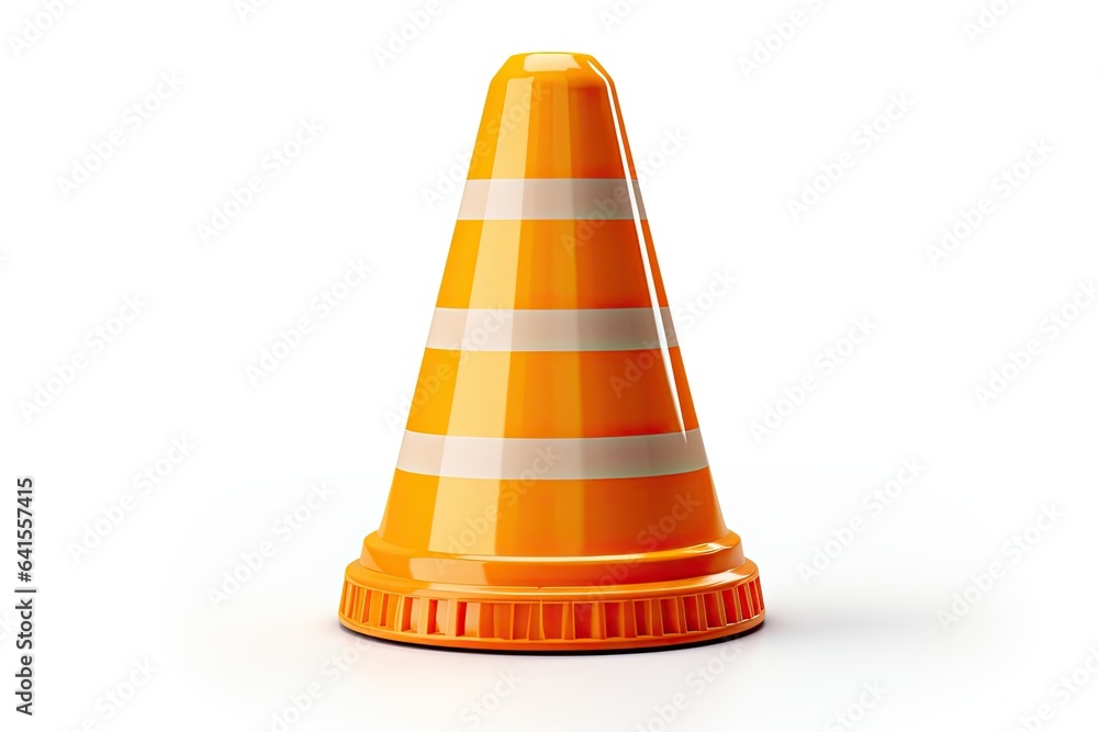 Bright orange construction of traffic cone with reflective stripes. Isolated on white background Bright orange construction of traffic cone with reflective stripes. Isolated on white background