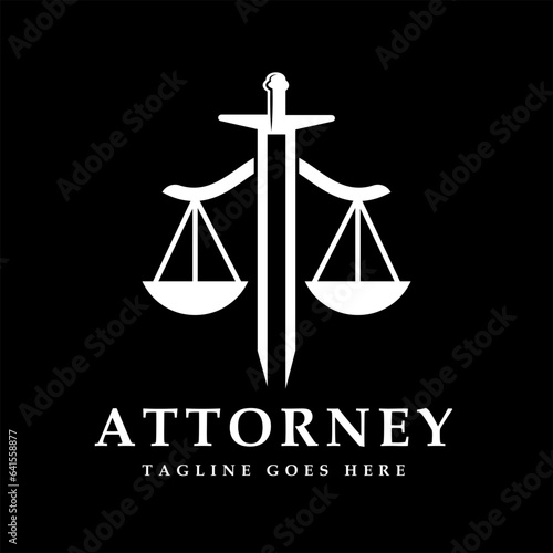 Simple Minimalist Sword Blade with Scales of Justice for Law Attorney Lawyer Advocate Vintage Logo Design Vector