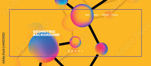 Line points connections geometric landing page background. Fluid circles and spheres with liquid gradients. Vector Illustration For Wallpaper, Banner, Background, Card, Book Illustration, landing page