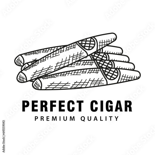 Cuban cigar illustration in Vintage Retro Hand Drawn monochrome style. Design element for logo, emblem, sign, poster, vector Illustration