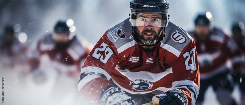 Fototapeta premium ice hockey player with stick in extreme action