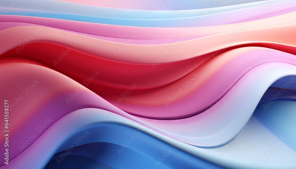 Fototapeta premium Abstract colorful fluorescent background of curvy ribbon. Modern wallpaper of folded paper. Pink yellow blue gradient