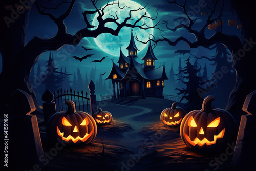 halloween background with pumpkin and bats