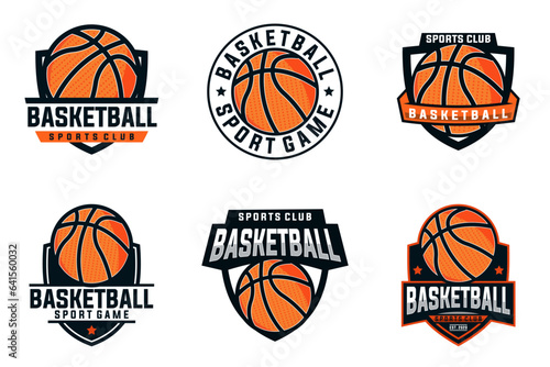 basketball set vector graphic template. sport basket illustration collection in badge emblem patch label style.