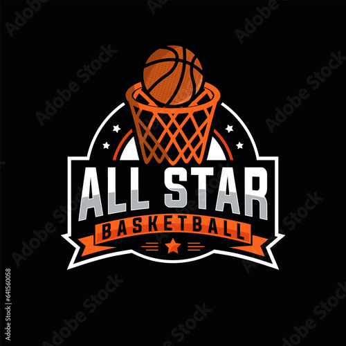 basketball vector graphic template. sport basket illustration in badge emblem patch label style.