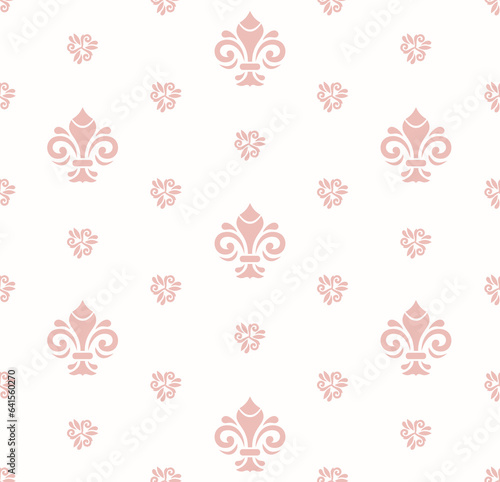 Seamless pattern. Modern geometric ornament with pink royal lilies. Classic vintage background