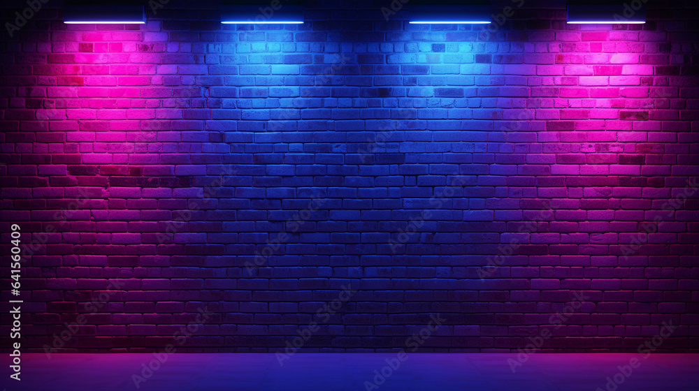 Brick wall background with colorful lights empty space Brick wall background with colorful lights empty space
