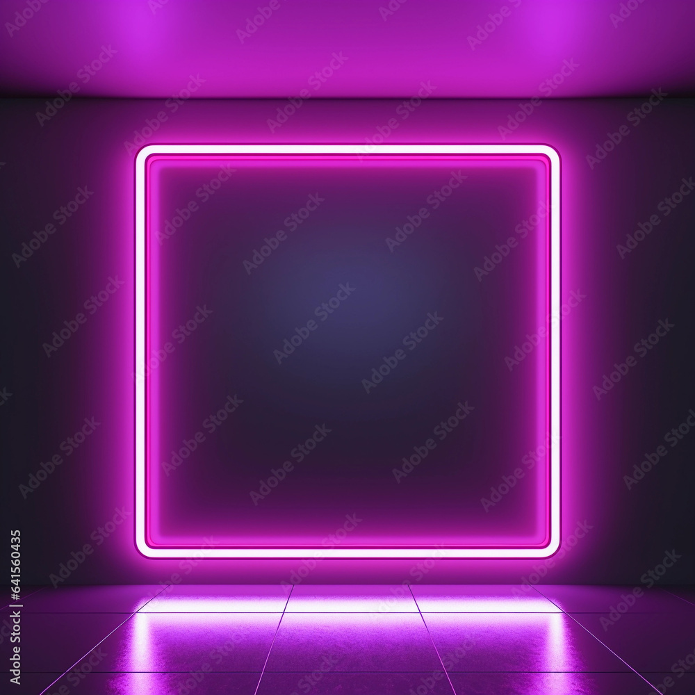 Purple neon square frame on dark background - obrazy, fototapety, plakaty 