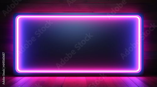 Purple neon square frame on dark background