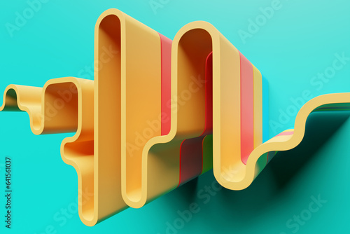 3d illustration of a colorful geometric lines, stripes similar to waves . Futuristic shape, abstract modeling.